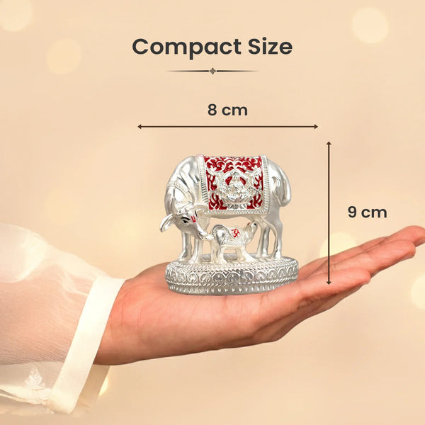 999 Silver Plated Kamdhenu Cow with Calf Idol