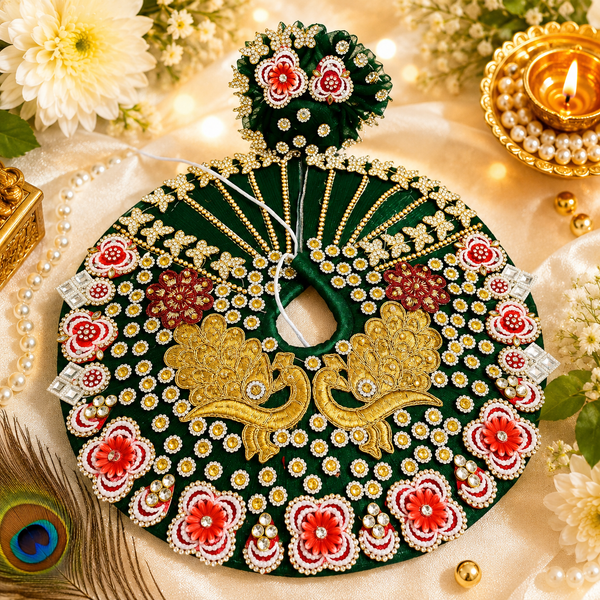 Designer Laddu Gopal Poshak – Emerald Green with Peacock Pattern
