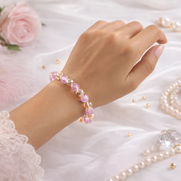 Dual-Tone Crystal Beaded Stretch Bracelet – Elegant & Comfortable