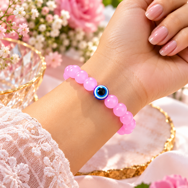 Pink Evil Eye Bracelet – Stylish Protection with Elegant Beads