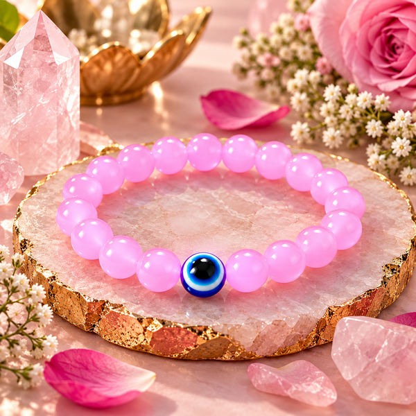 Pink Evil Eye Bracelet – Stylish Protection with Elegant Beads