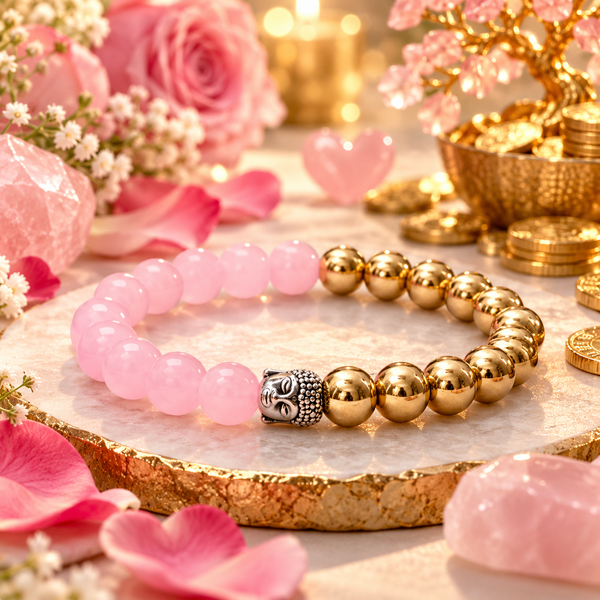 Money & Love Combo Attraction Bracelet – Rose Quartz & Pyrite Balance