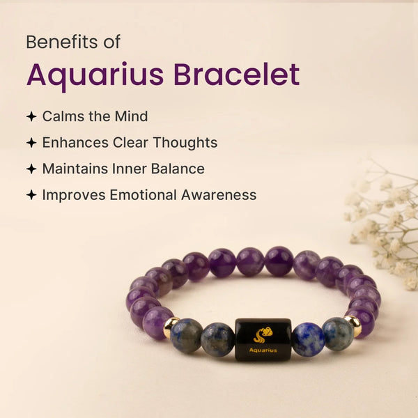 Aquarius (कुंभ राशि) Zodiac Amethyst & Lapis Lazuli Bracelet