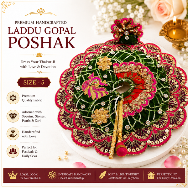Designer Laddu Gopal Poshak – Emerald Green & Rani Pink