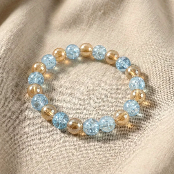 Dual-Tone Crystal Beaded Stretch Bracelet – Elegant Slip-On Design