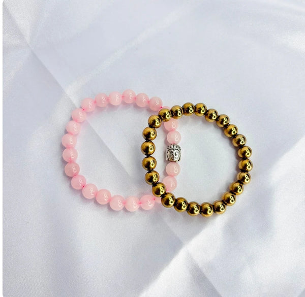 Money and Love Combo Set - Rose Quartz Bracelet with Buddha Head