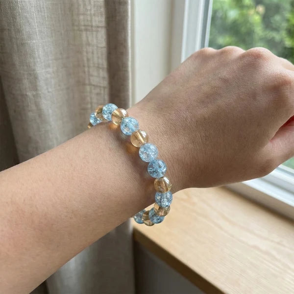 Dual-Tone Crystal Beaded Stretch Bracelet – Elegant Slip-On Design