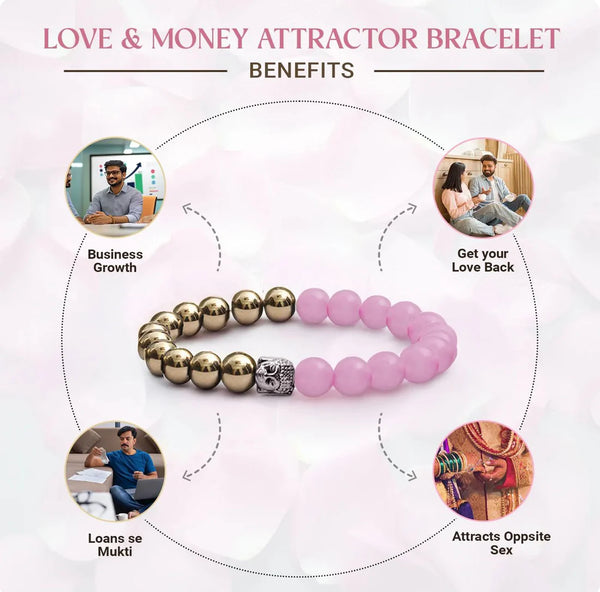 Money & Love Combo Attraction Bracelet – Rose Quartz & Pyrite Balance