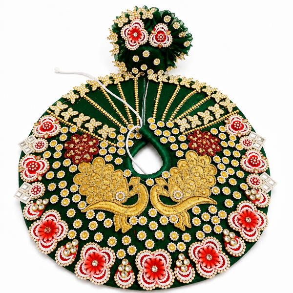 Designer Laddu Gopal Poshak – Emerald Green with Peacock Pattern