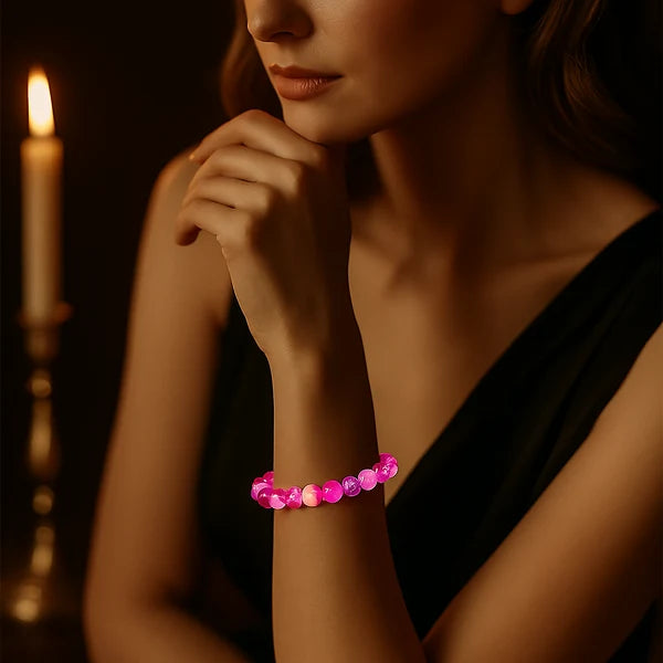 Dual-Tone Pink Beaded Stretch Bracelet – Elegant Comfort