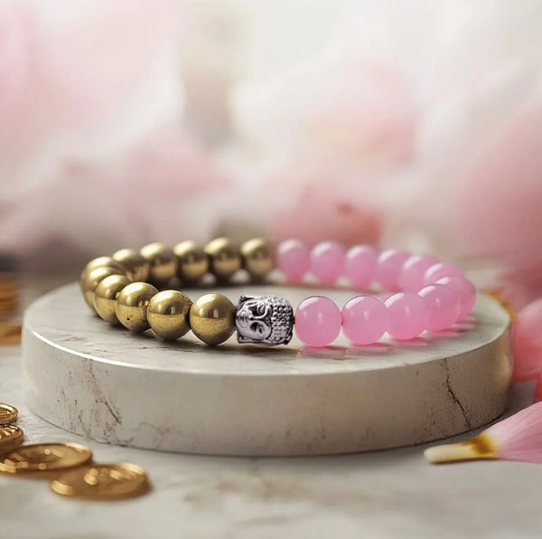 Money & Love Combo Attraction Bracelet – Rose Quartz & Pyrite Balance