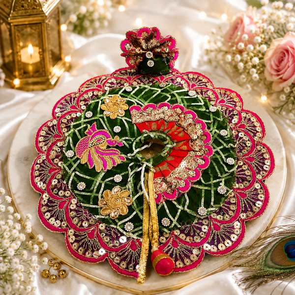 Designer Laddu Gopal Poshak – Emerald Green & Rani Pink