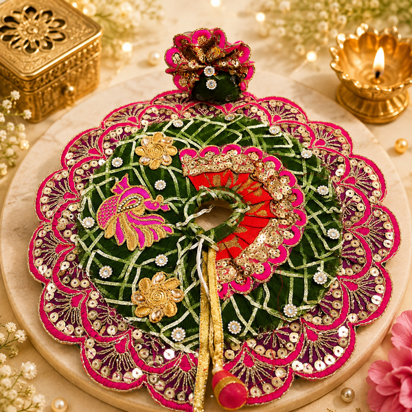 Designer Laddu Gopal Poshak – Emerald Green & Rani Pink