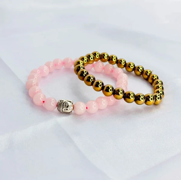 Money and Love Combo Set - Rose Quartz Bracelet with Buddha Head