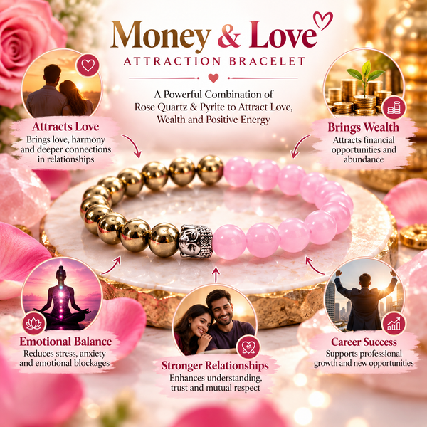 Money & Love Combo Attraction Bracelet – Rose Quartz & Pyrite Balance